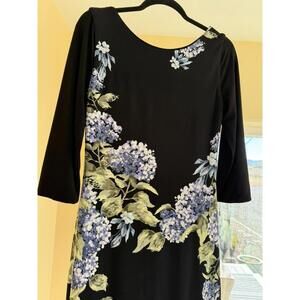 WHBM Small 3/4 Long Sleeve Floral Stretch Black Periwinkle